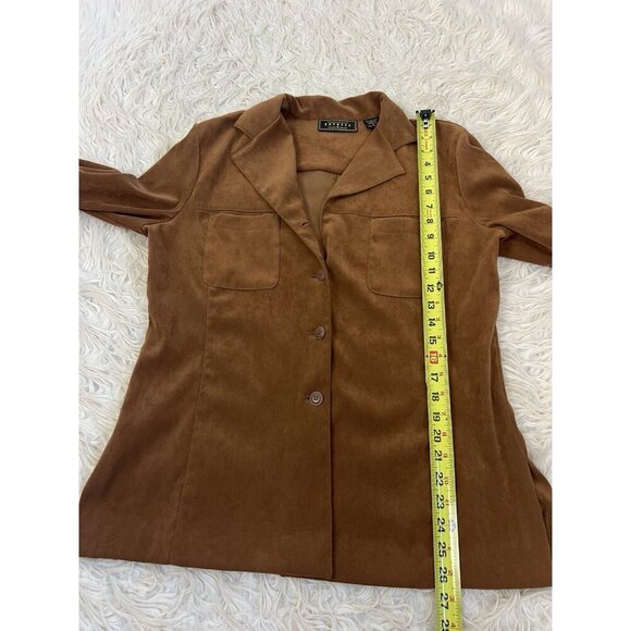 Express Vintage Faux Suede Brown Button Down Top Large Long Sleeve Western Boho - Picture 4 of 10